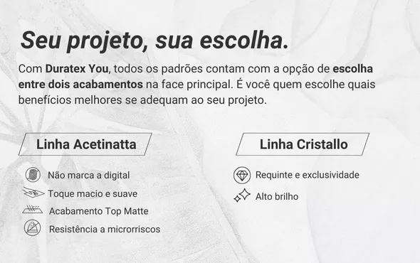 Acabamento Coleção Duratex You - Acetinatta ou Cristallo